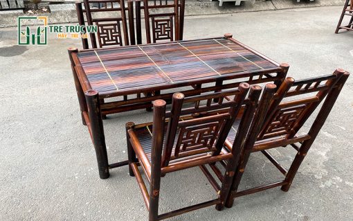 Bàn ghế tre hun khói BGT02